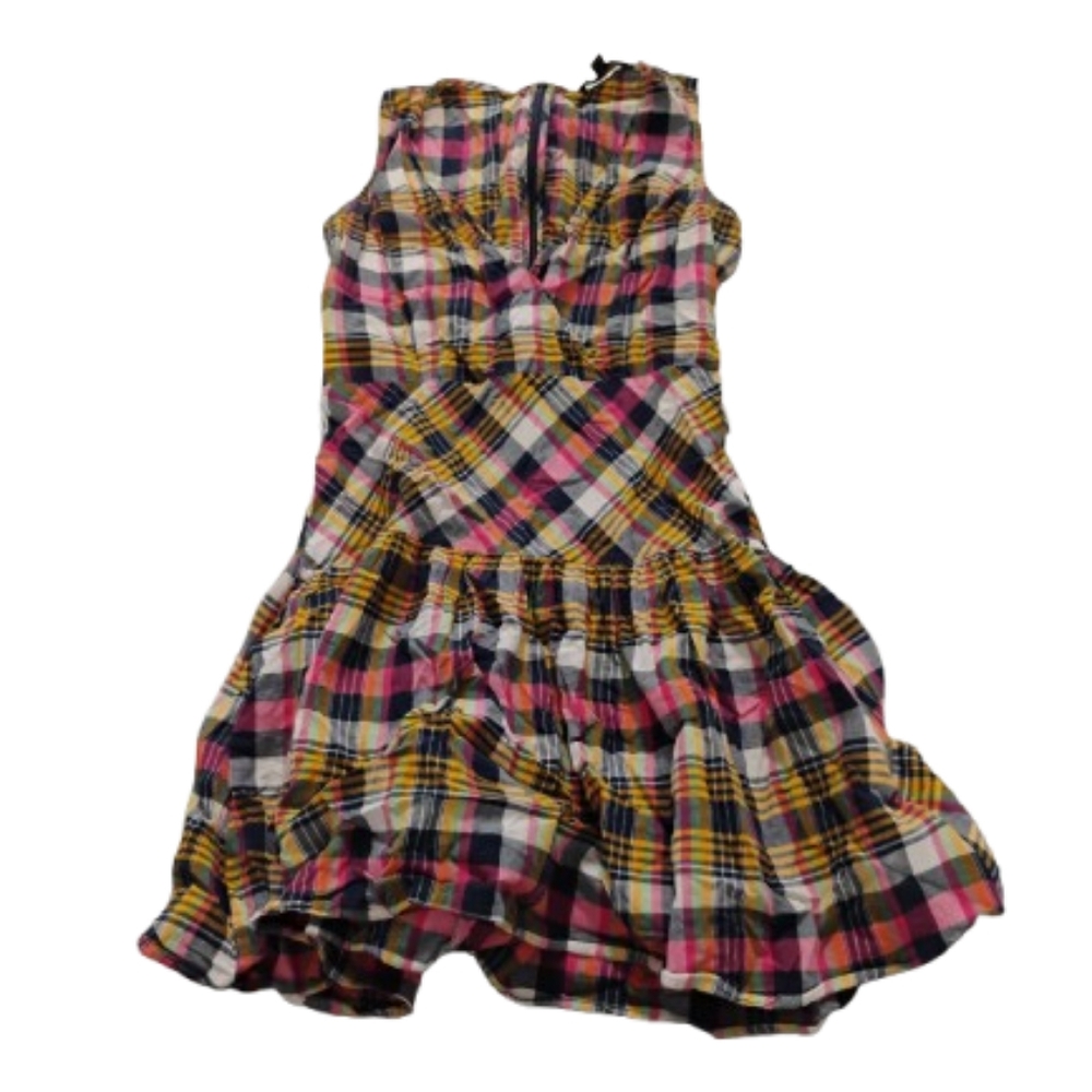 Brooks Brothers Women's Cotton Plaid V Neck Dropwaist Sleeveless Mini Dress 6P